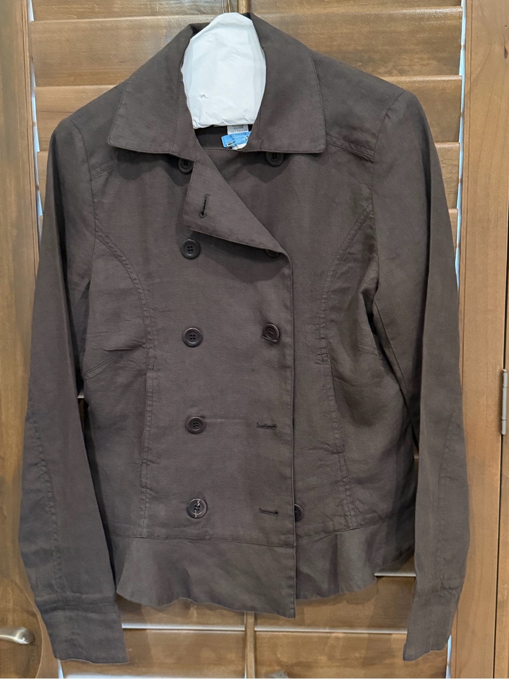 Jigsaw Women's Double-Breasted 100% Irish linen Jacket in dark gray. Size 8.